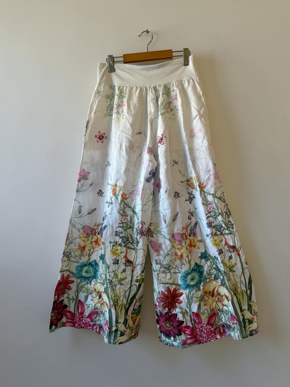 Venti6 100% Linen Floral Wide-Leg Pants Size Medium Botanical Print Vacation